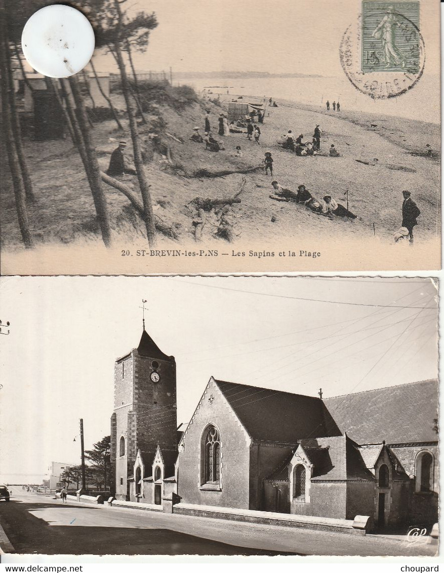 44 - 2  Cartes Postales  De SAINT BREVIN LES PINS   La Plage Et L'église - Saint-Brevin-les-Pins