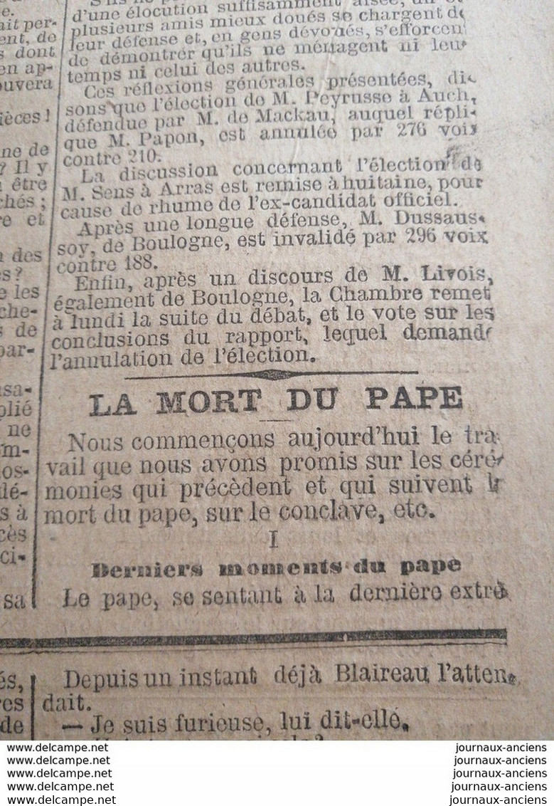1878 LE PETIT JOURNAL - LA MORT DU PAPE PIE IX - LES COMPTES DE 1870  - GRANDS MAGASINS DE LA TOUR ST JACQUES - Sin Clasificación