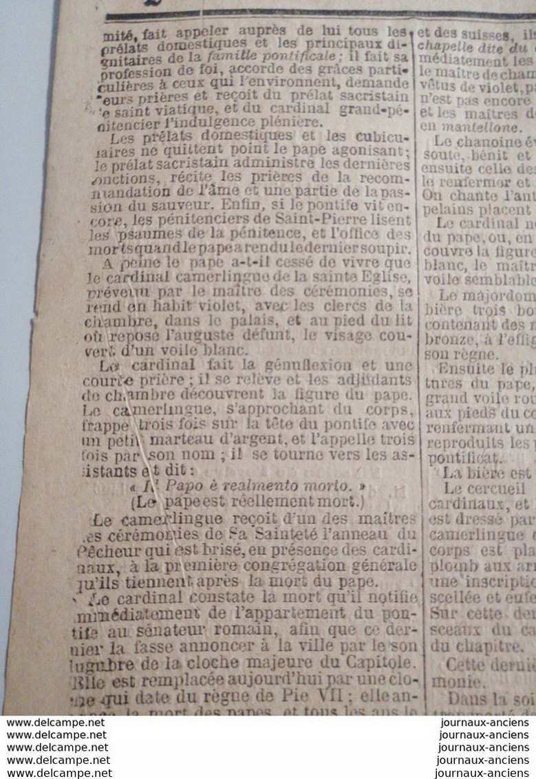 1878 LE PETIT JOURNAL - LA MORT DU PAPE PIE IX - LES COMPTES DE 1870  - GRANDS MAGASINS DE LA TOUR ST JACQUES - Sin Clasificación