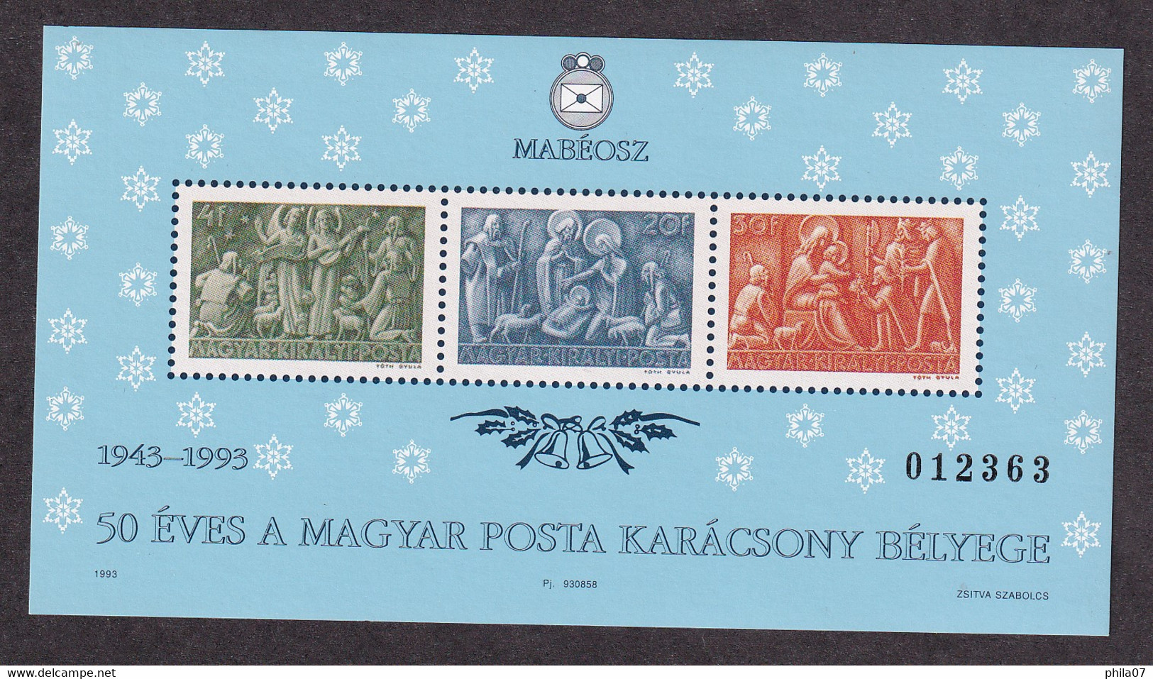 HUNGARY - 1943-1993 - Christmas Sheet - 50 Eve A Magyar Posta Karacsony Belyege / 2 Scans - Hojas Conmemorativas