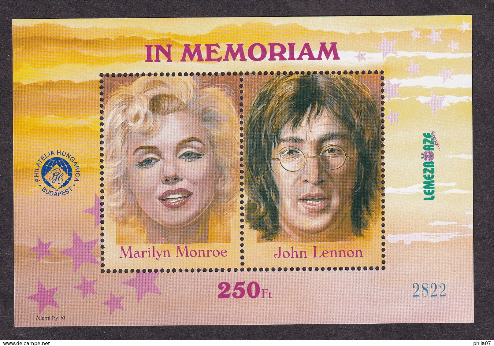 HUNGARY - In Memoriam: Marilyn Monroe, John Lennon - Philaelia Hungarica  / 2 Scans - Herdenkingsblaadjes