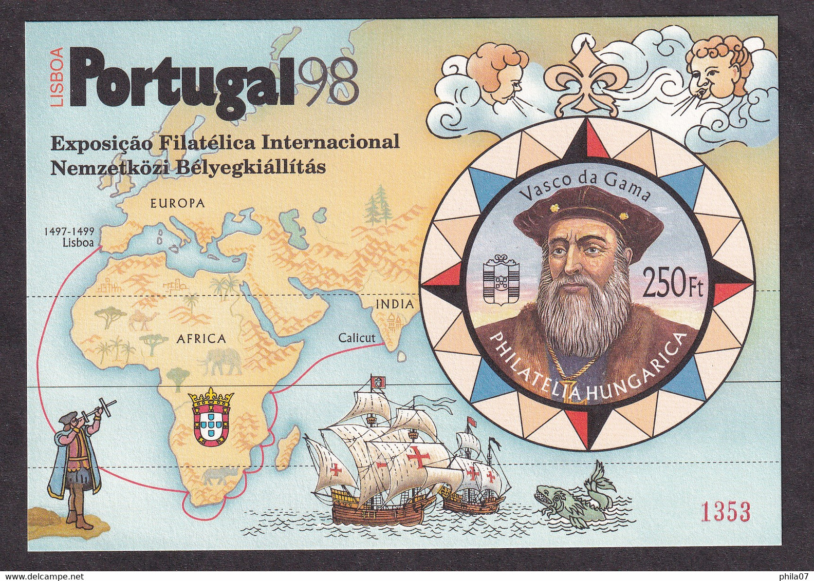HUNGARY 1998 - Portugal Lisboa 98, Vasco Da Gama - Philatelic Exhibition / 2 Scans - Hojas Conmemorativas