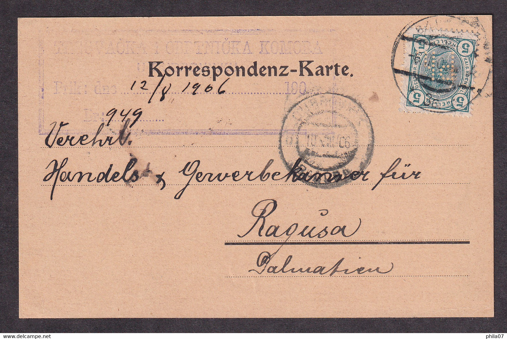 AUSTRIA - Stationery Illustrierte Zeitung Franked With Stamp With Perfin Ph And Sent From Wien To Dubrovnik 1906 / 2 Sca - Autres & Non Classés