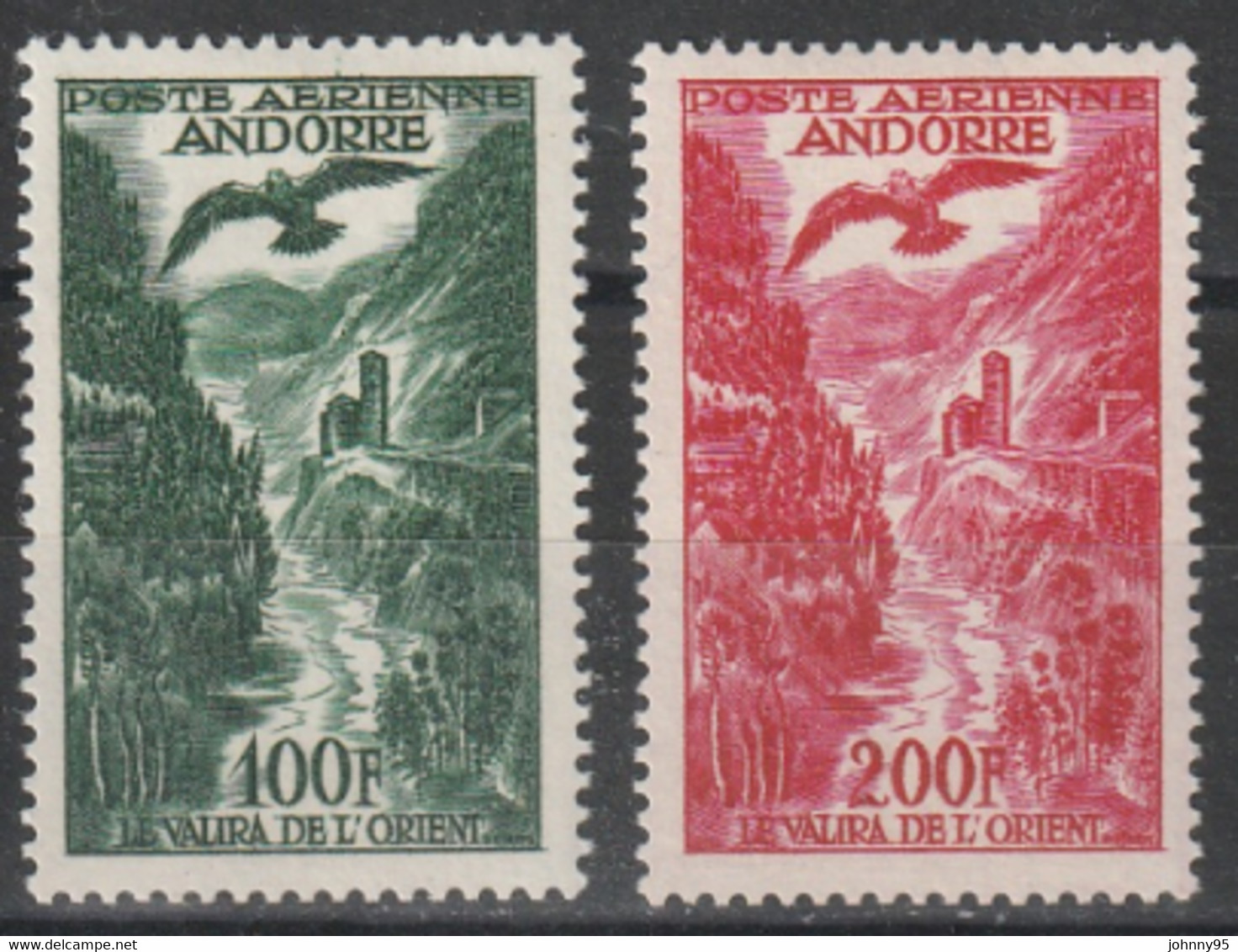 Année 1955 - 1957 - P.A. N° 2 Et 3 - Paysage : Le Valira De L'Orient - 2 Valeurs - Poste Aérienne