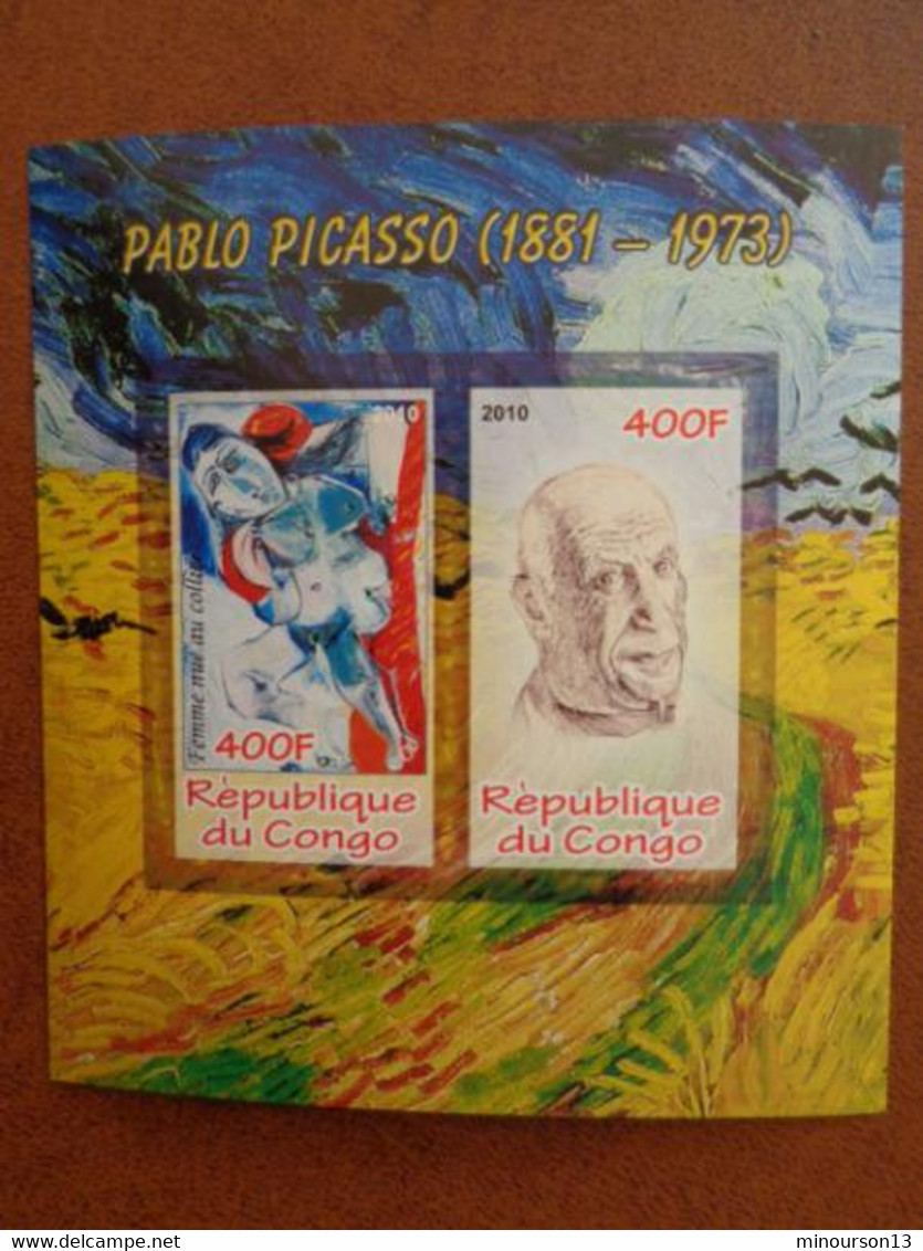 R.P. DU CONGO 2010 ** - BLOC NON DENTELE 2 TIMBRES - PABLO PICASSO - Nuovi