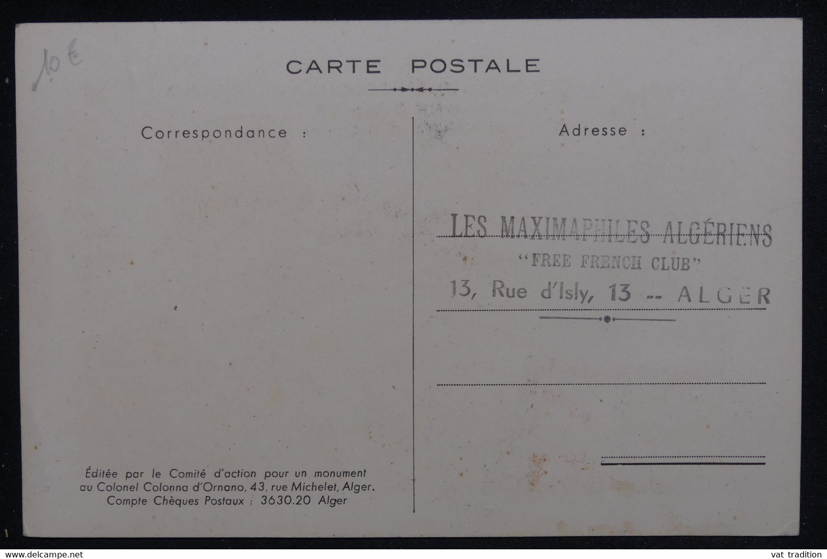 FEZZAN - Carte Maximum En 1950 - Lieutenant Colonel Jean Colonna D'Ornano - L 124238 - Storia Postale