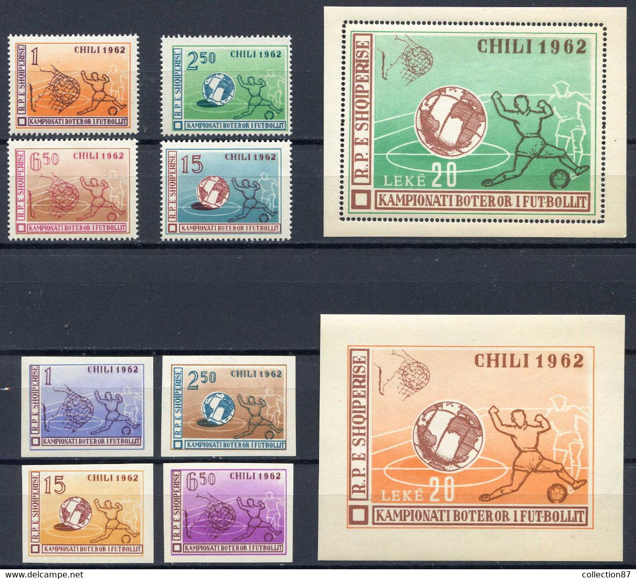 SOCCER CHILE 1962 - ALBANIA 581 à 584 + BF 6C IMPERF + PERF ⭐⭐ NEUF Luxe MNH Cat 162 € - CHILI COUPE Du MONDE FOOTBALL - 1962 – Chili