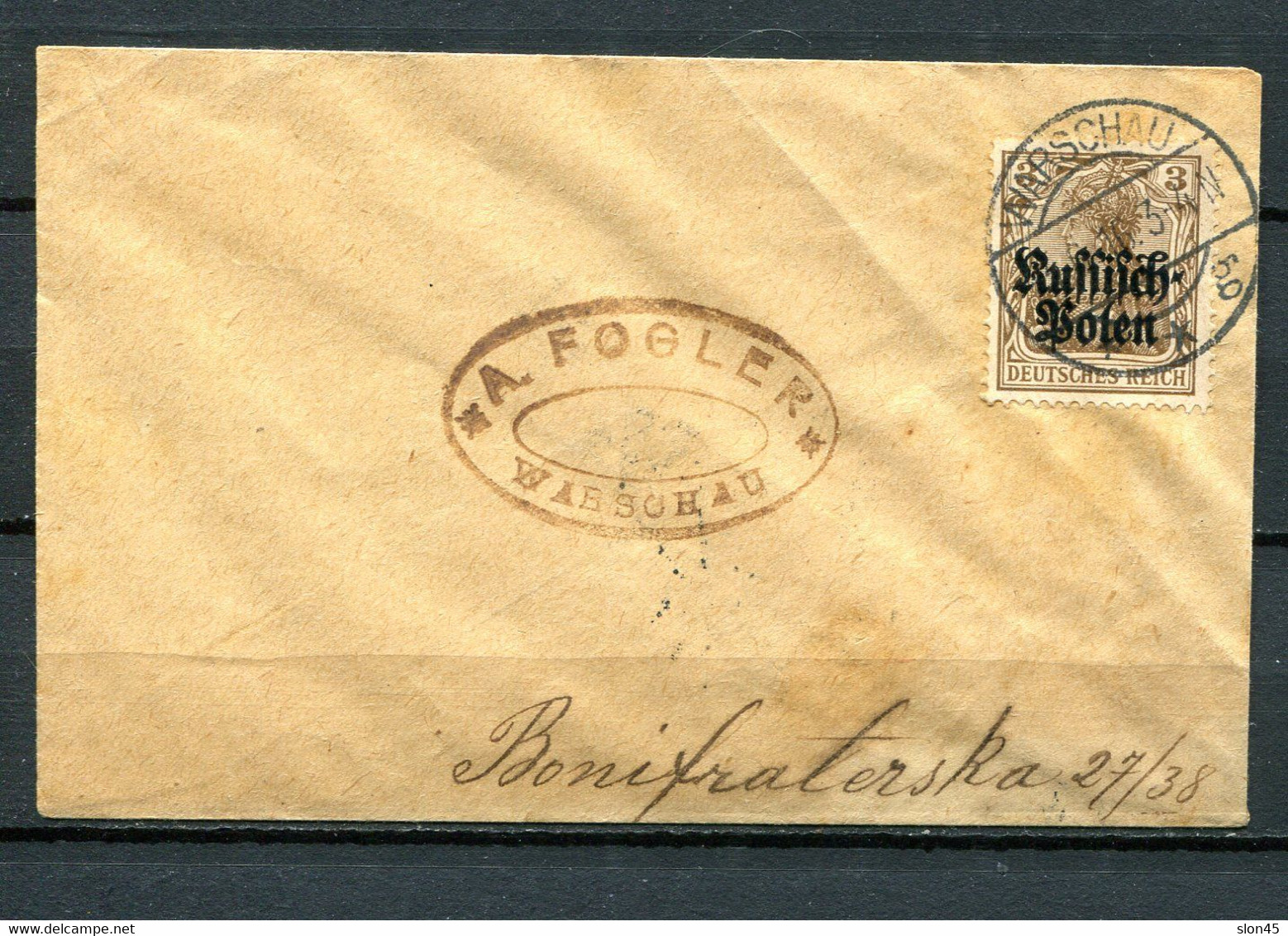 Poland 1916 Cover Local Warsaw City Stamp 2 Gr+German Occ  3pf  13272 - Cartas & Documentos