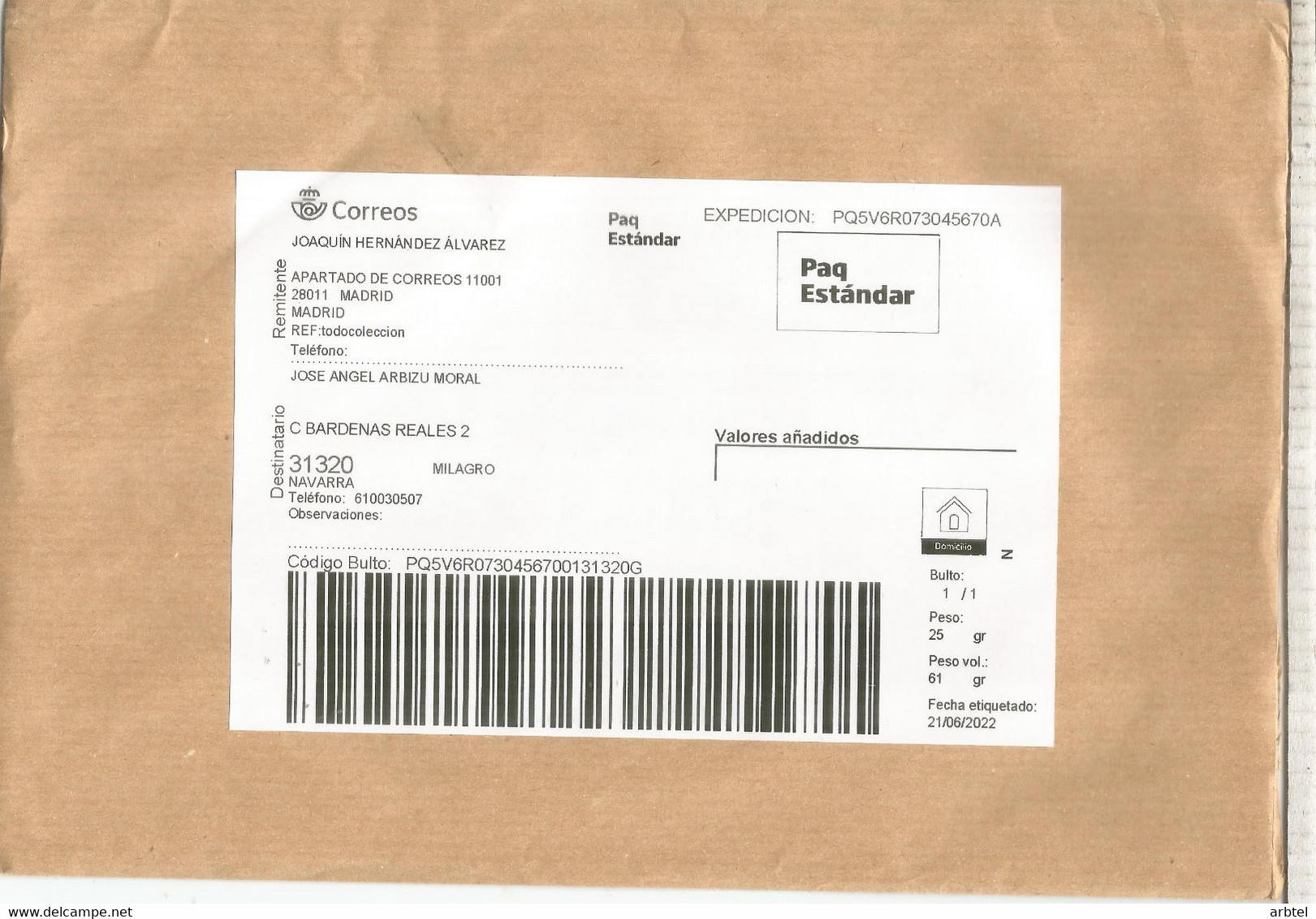 ESPAÑA MADRID CC PAQ ESTANDARD ELECTRONIC LABEL - Covers & Documents