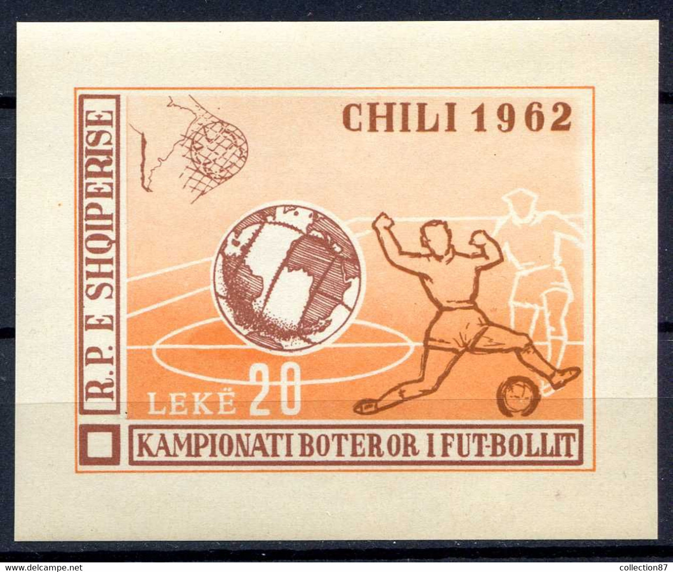 SOCCER CHILE 1962 - ALBANIA BLOCK 6 C IMPERF ⭐⭐ NEUF Luxe ND - MNH Cat 60 € - COUPE Du MONDE FOOTBALL CHILI - 1962 – Chili