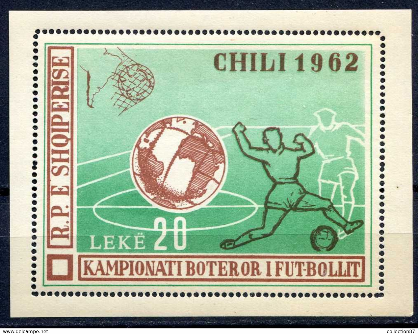 SOCCER CHILE 1962 - ALBANIA BLOCK 6 C ⭐⭐ NEUF Luxe - MNH Cat 60 € - COUPE Du MONDE FOOTBALL CHILI 1962 - 1962 – Chili