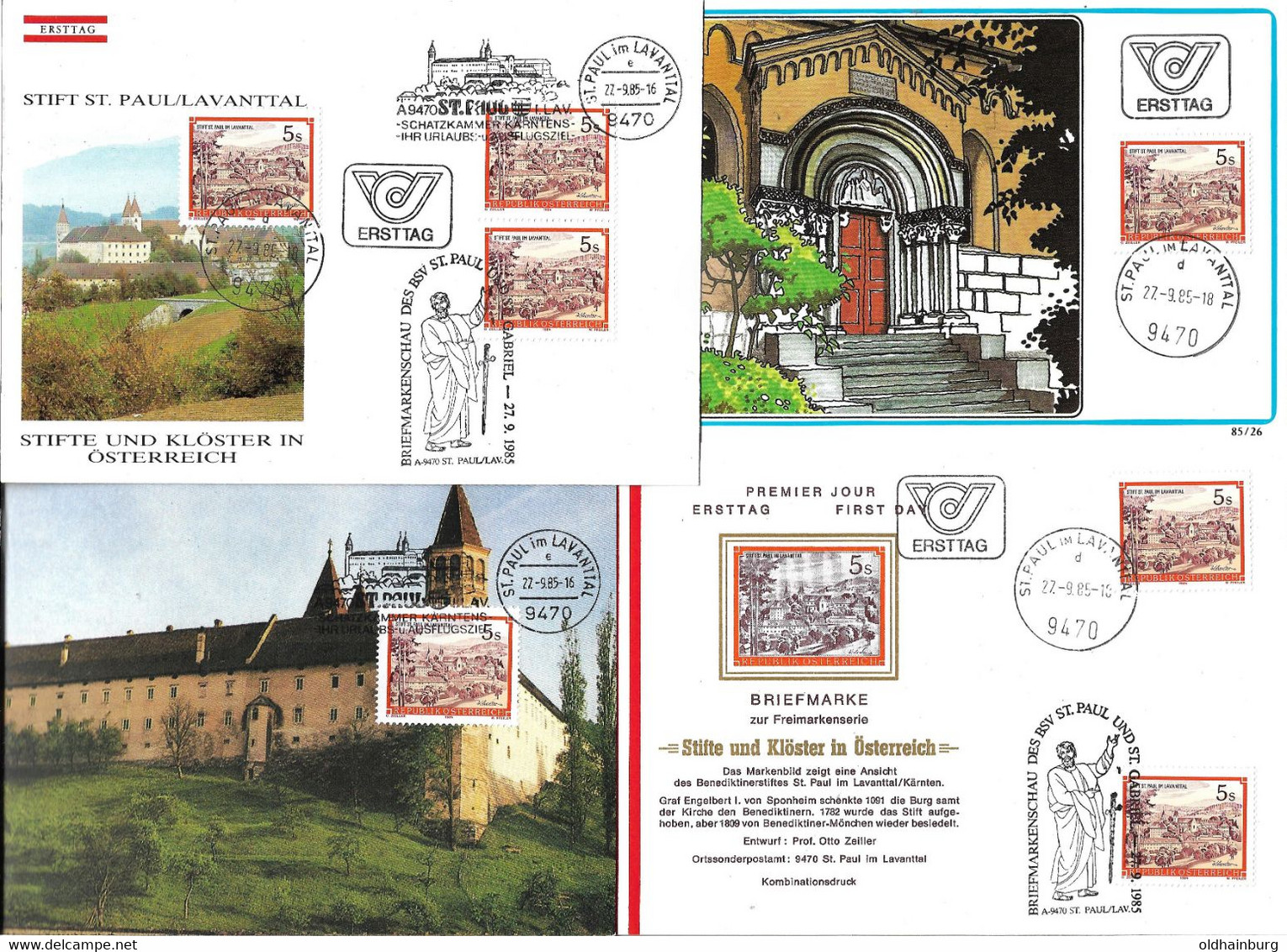 2112h: Heimatsammler 9470 St. Paul, Österreich 1985, ANK 1858, Je 2 FDCs/ MKs - Wolfsberg