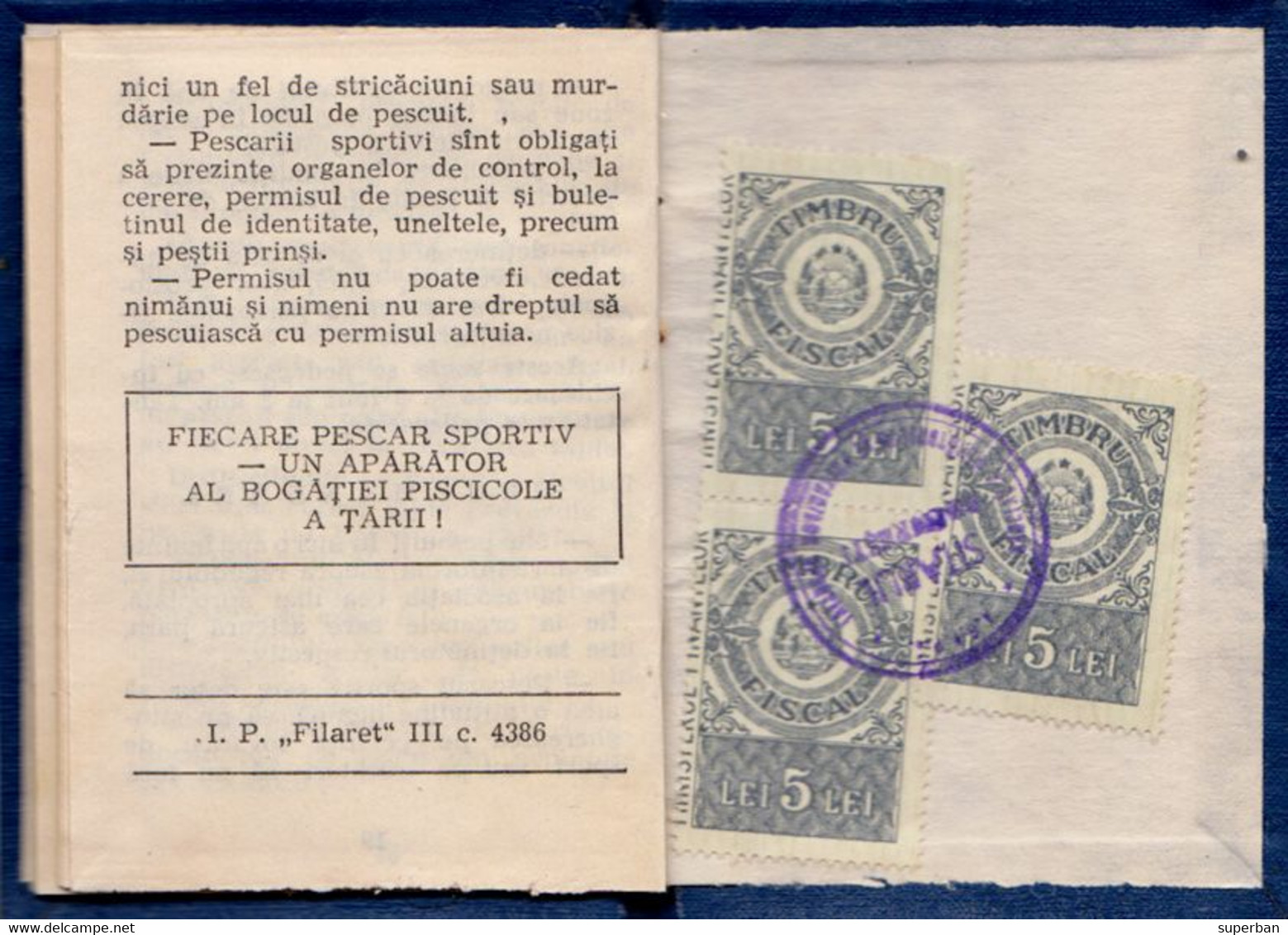 TIMBRES FISCAUX : 4 + 3 TIMBRES Sur PERMIS DE PÊCHE / FISHING CINDERELLA - ROUMANIE / ROMANIA : 1988 - 1991 (aj851) - Fiscaux