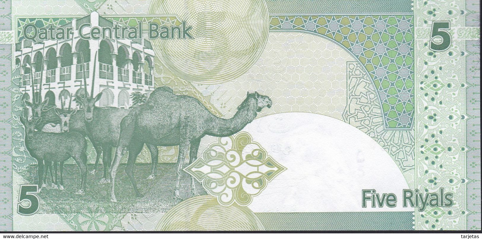 BILLETE DE QATAR DE 5 RIYALS DEL AÑO 2003 (BANKNOTE) CAMELLO-CAMEL-ORIX DEER SIN CIRCULAR (UNC) - Qatar