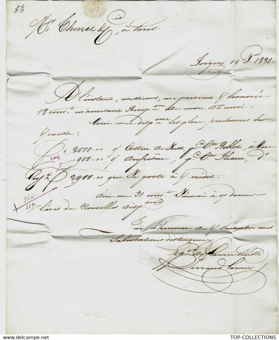 1830  LETTRE "Garnier Petille" à  Joigny Yonne  =>Thuret Banque MAISON CHAUMET Place Vendome Paris V.HISTORIQUE - Historische Dokumente