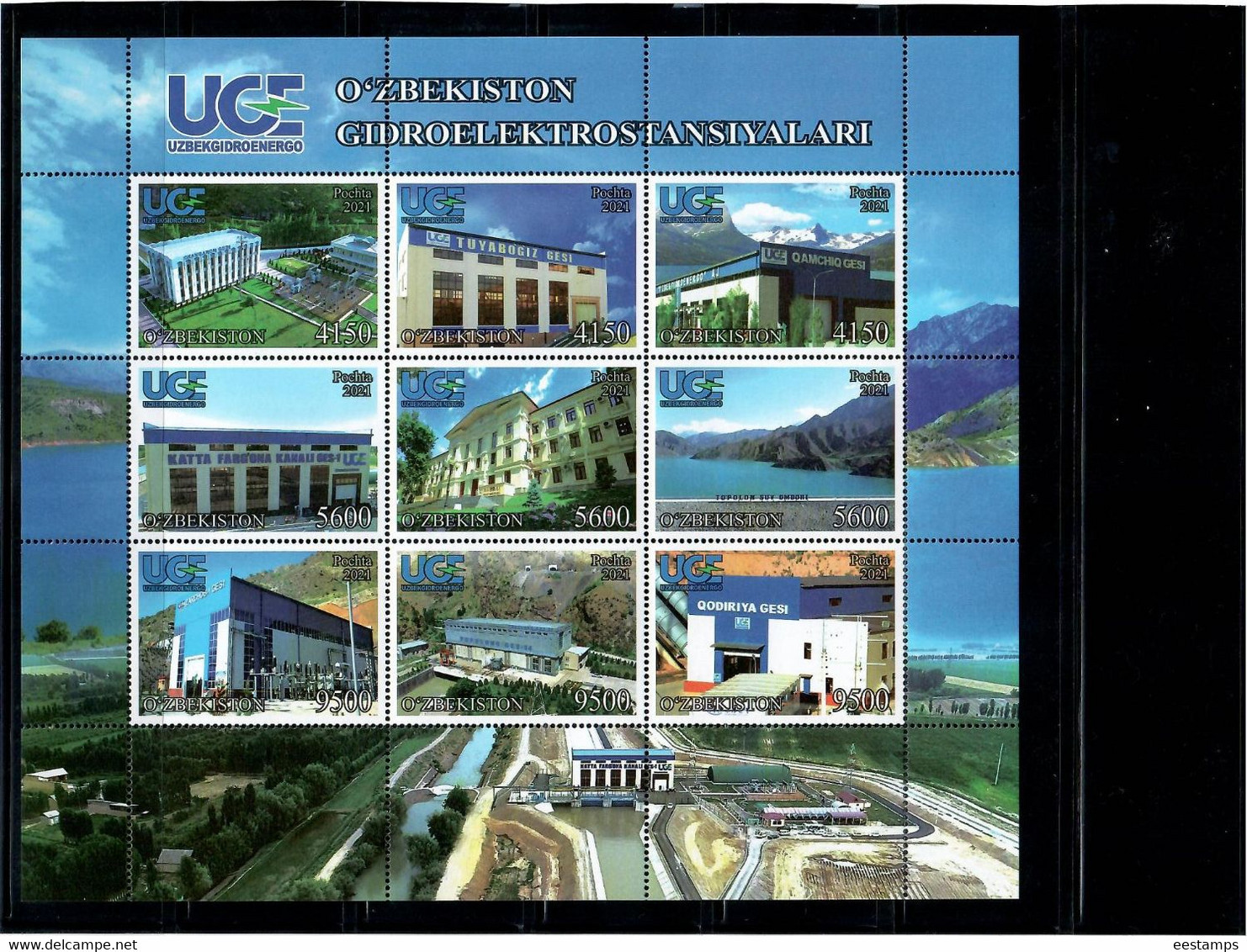 Uzbekistan 2021 . Hydro Power Centrales Of Uzbekistan(Architecture,Mountains,Dams) .  Sheetlet Of 9 - Usbekistan