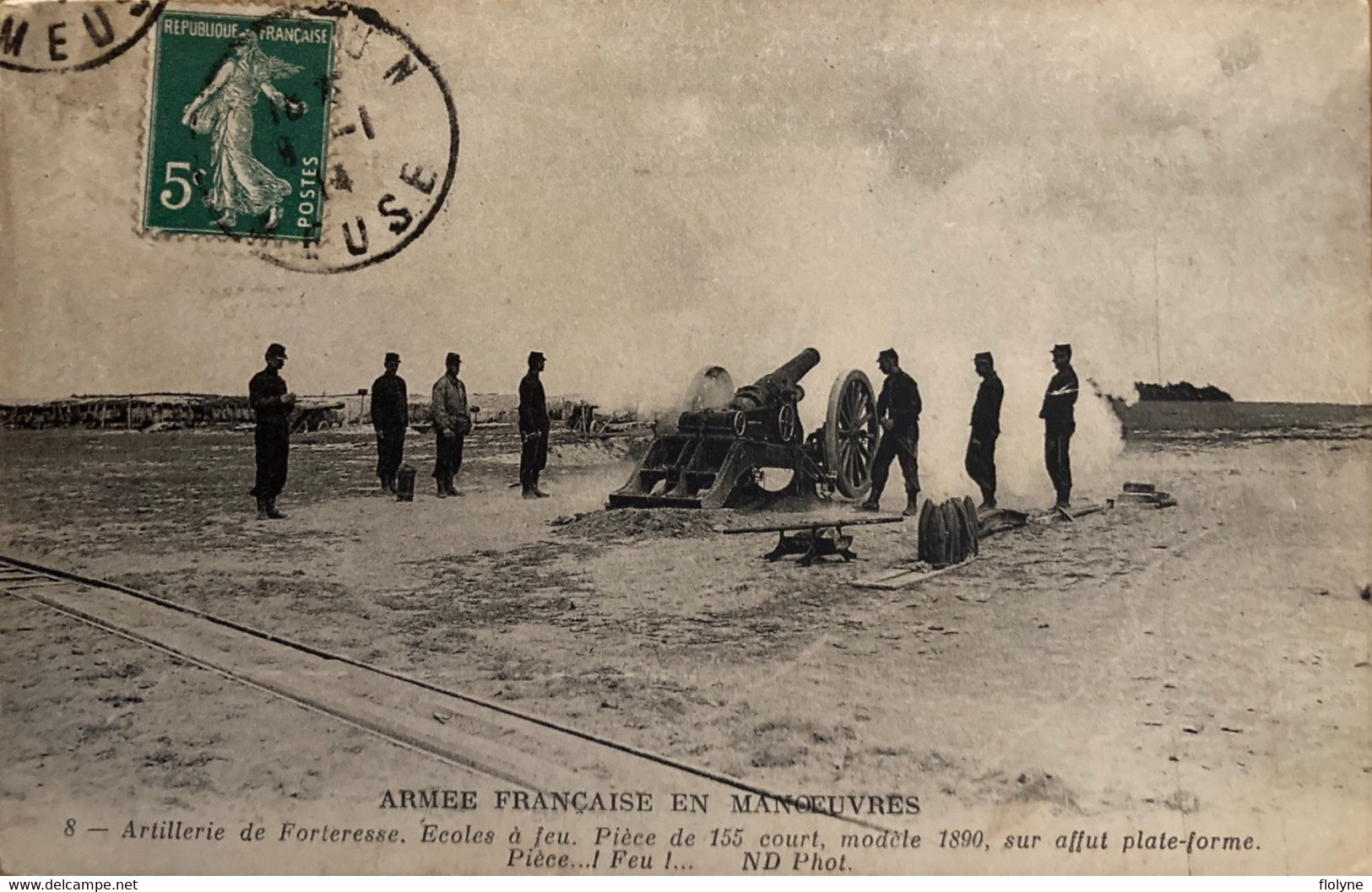Militaria - Artillerie De Forteresse - écoles à Feu - Pièce De 155 Court , Modèle 1890 - Sur Affût Plate Forme - Equipment