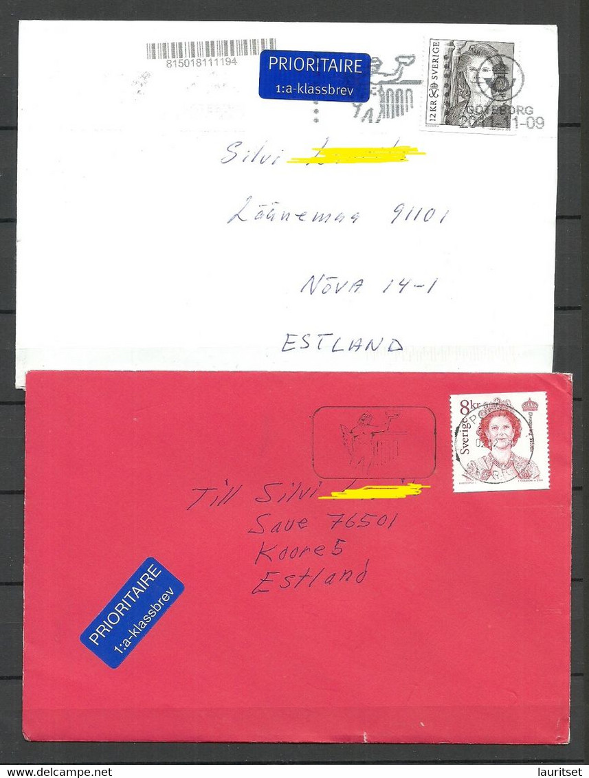 SCHWEDEN Sweden - 2011 & 2016 - 2 Air Mail Covers To Estonia Queen Silvia Stamps As Singles - Briefe U. Dokumente