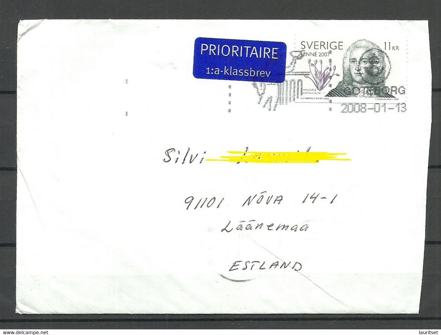 SCHWEDEN Sweden - 2008 Air Mail Cover To Estonia Carl Linne (2007) As Single - Covers & Documents