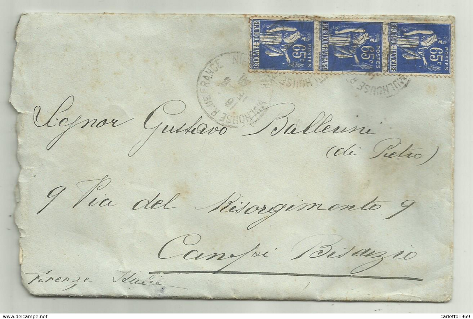 FRANCIA 65 CENT. + 70 CENT. SU BUSTA CON LETTERA 1938/39 - Lettres & Documents