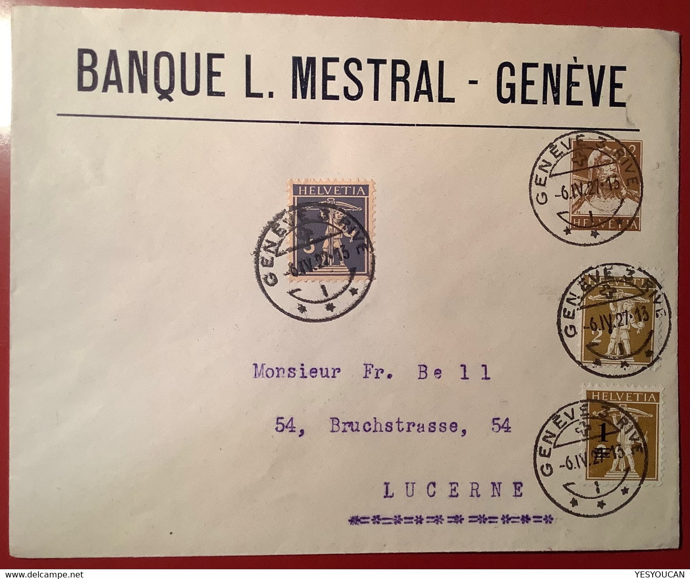 Privatganzsache: BANQUE MESTRAL Seltener Umschlag12Rp Braun Tell-Brustbild GENÈVE1927(Schweiz Private Postal Stationery - Stamped Stationery