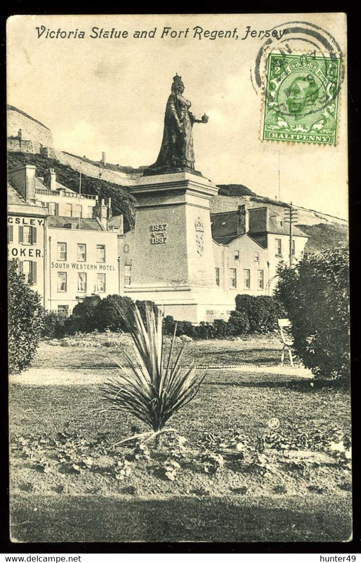Jersey Victoria Statue And Fort Regent 1911 Valentine - St. Helier