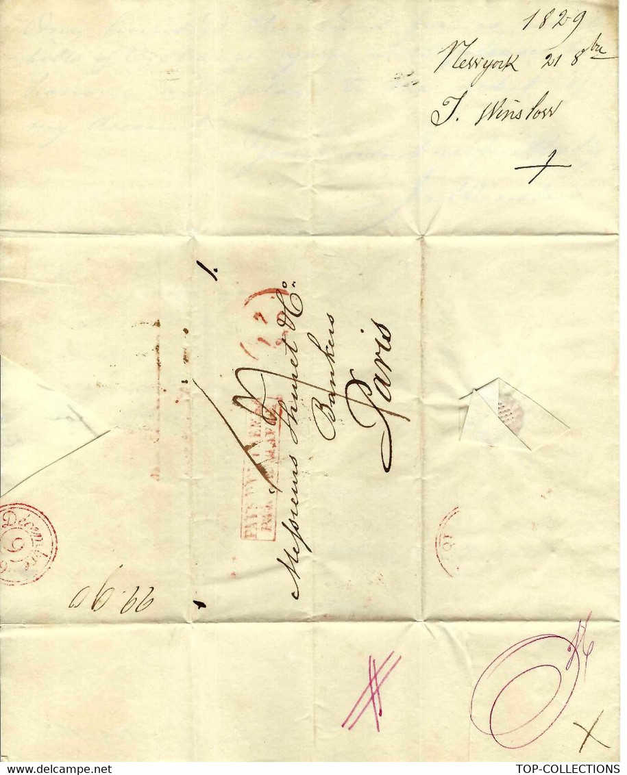 1829 LETTRE Sign. J.Winslow Banque Bank à New York Pour Thuret Banque Paris Cite Fisch Grinenel Cy  ARMARTEURS V.SCANS + - Etats-Unis