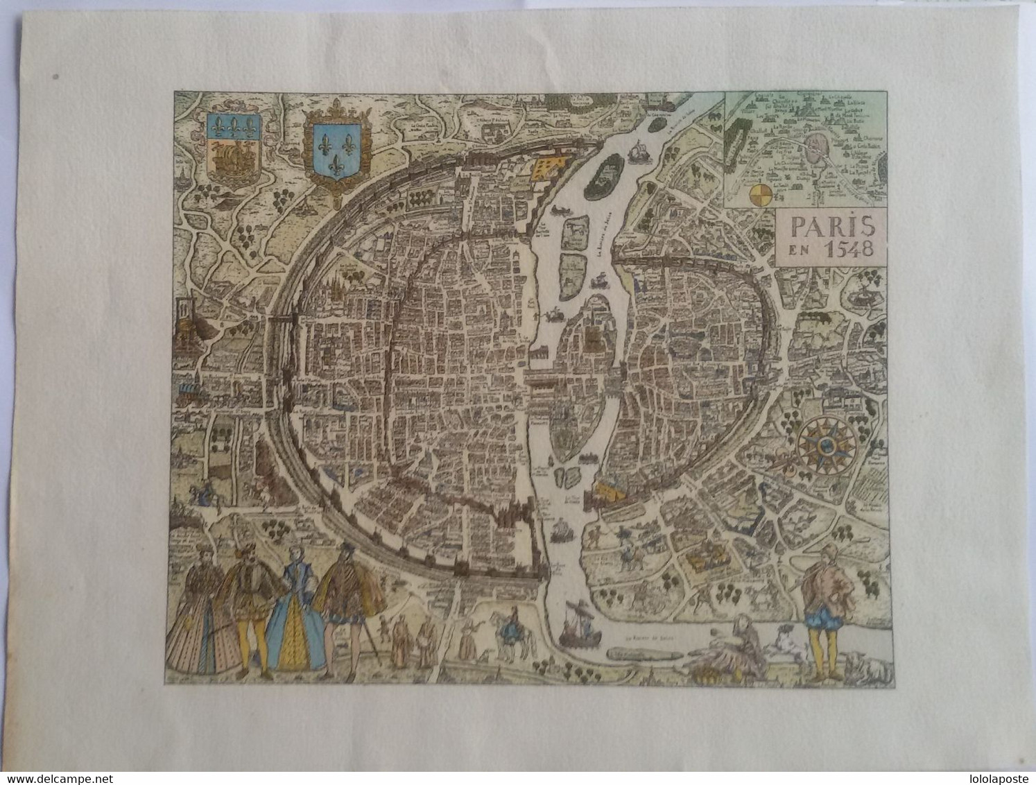 Vieux Document D'un Plan De Paris En 1548 (193X160 Mm) Sur Feuille Quadrillée, Trame Horizontale (273X206 Mm) - 4 Photos - Andere Pläne