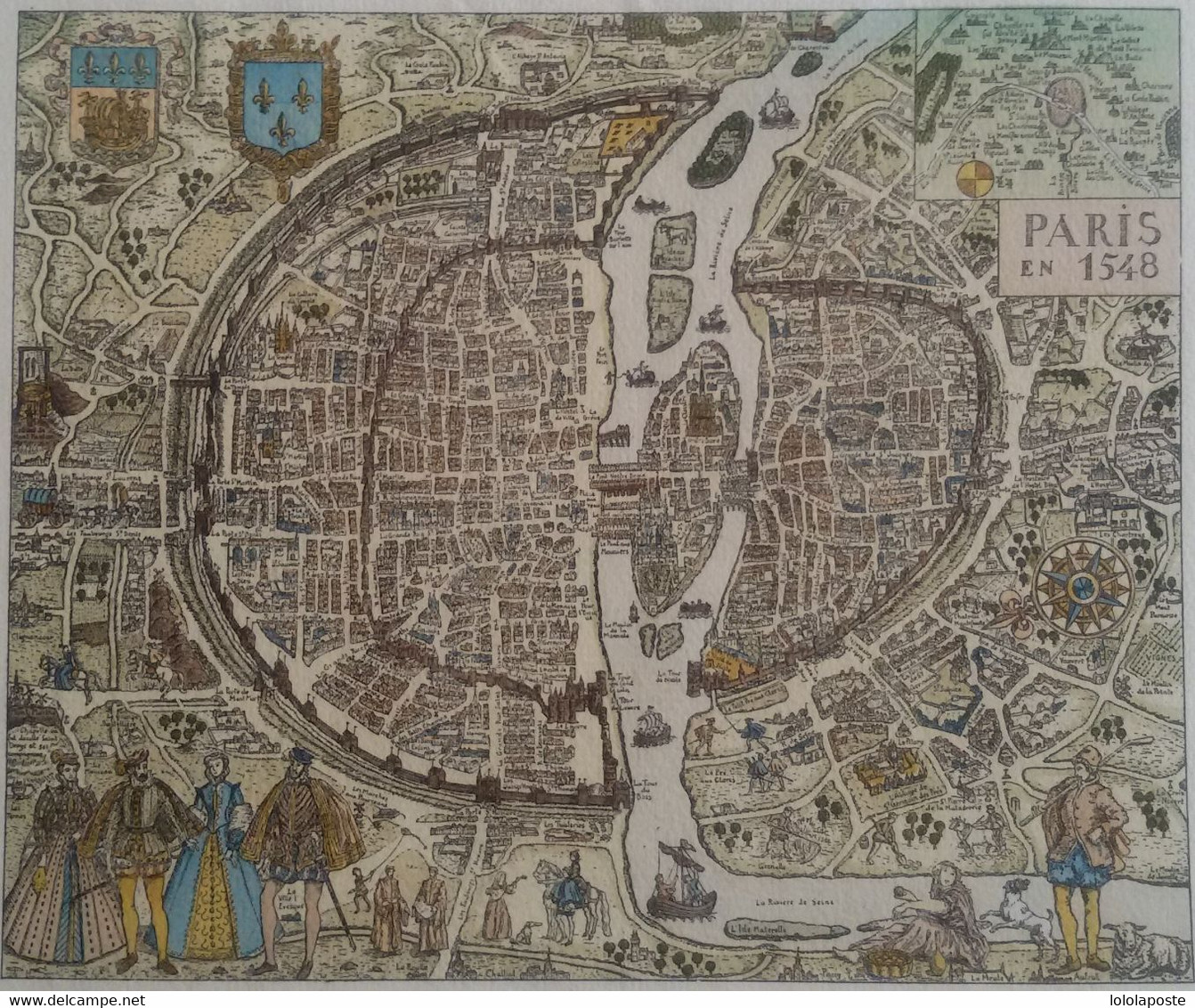 Vieux Document D'un Plan De Paris En 1548 (193X160 Mm) Sur Feuille Quadrillée, Trame Horizontale (273X206 Mm) - 4 Photos - Other Plans