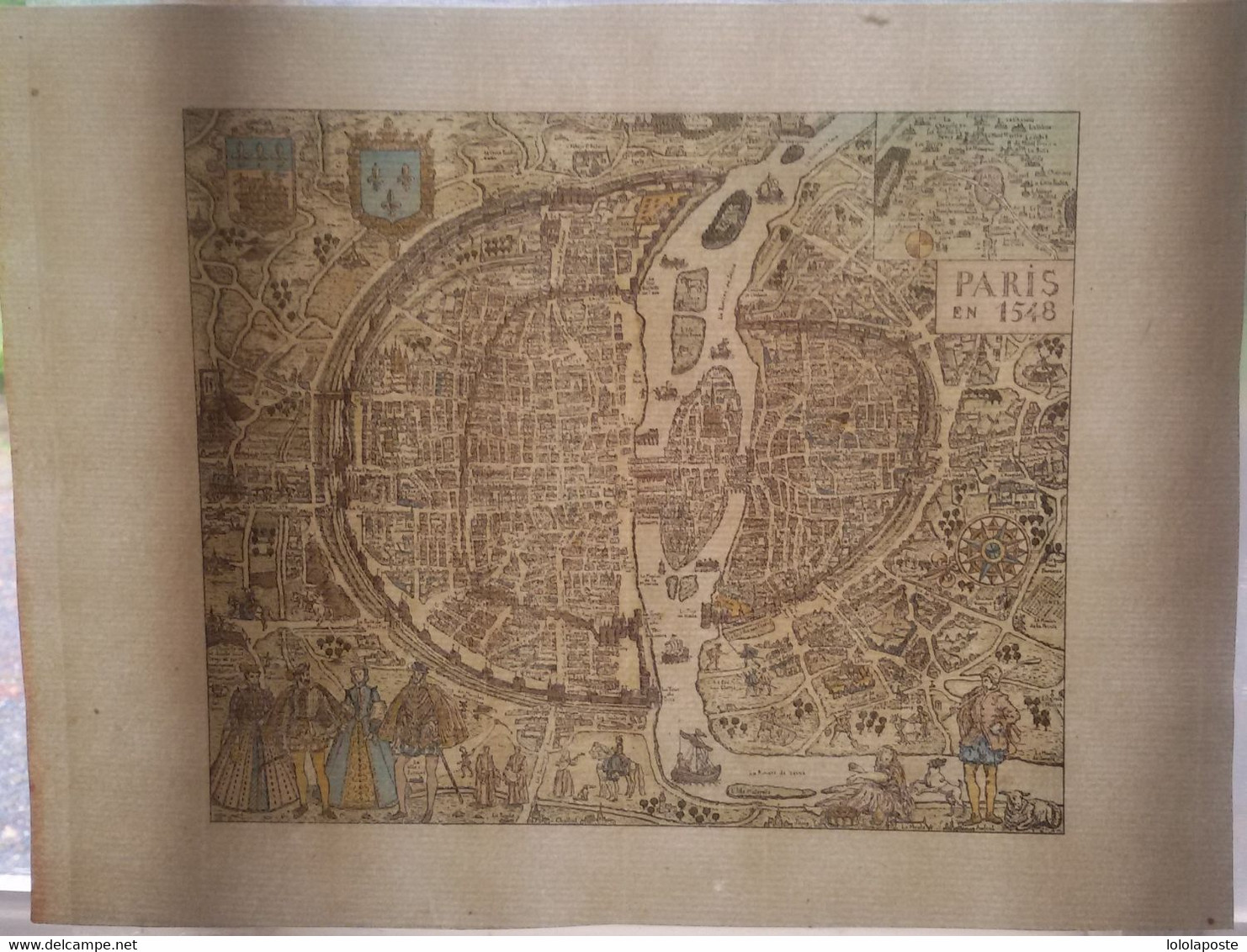 Vieux Document D'un Plan De Paris En 1548 (193X160 Mm) Sur Feuille Quadrillée, Trame Horizontale (273X206 Mm) - 4 Photos - Autres Plans