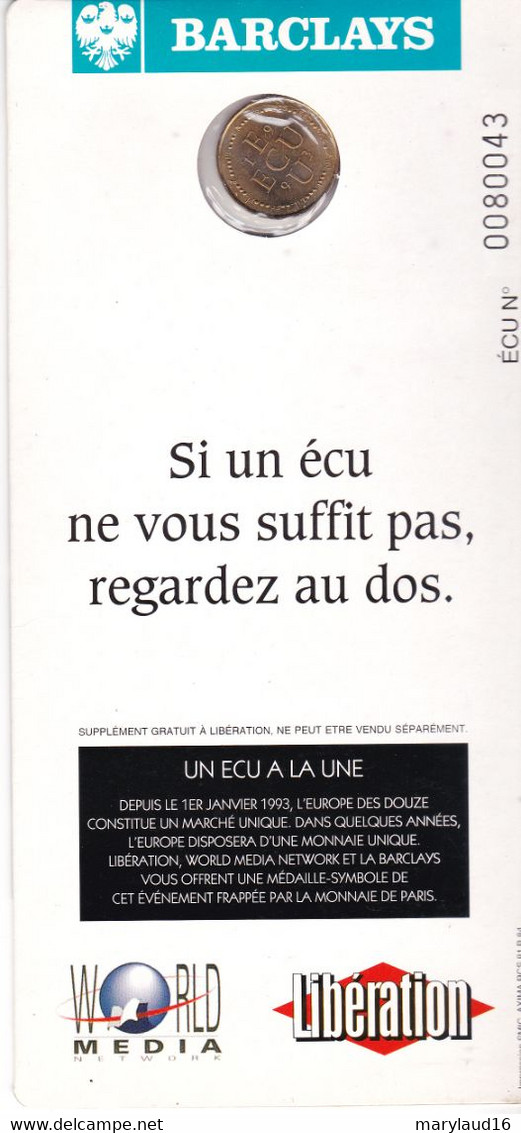 écu 1993 Publicité Barclays Libération - Fiktive & Specimen