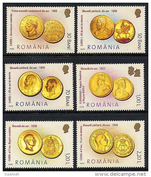 ROMANIA 2006 Gold Coins Set Of 6   MNH / **.  Michel 6035-40 - Unused Stamps