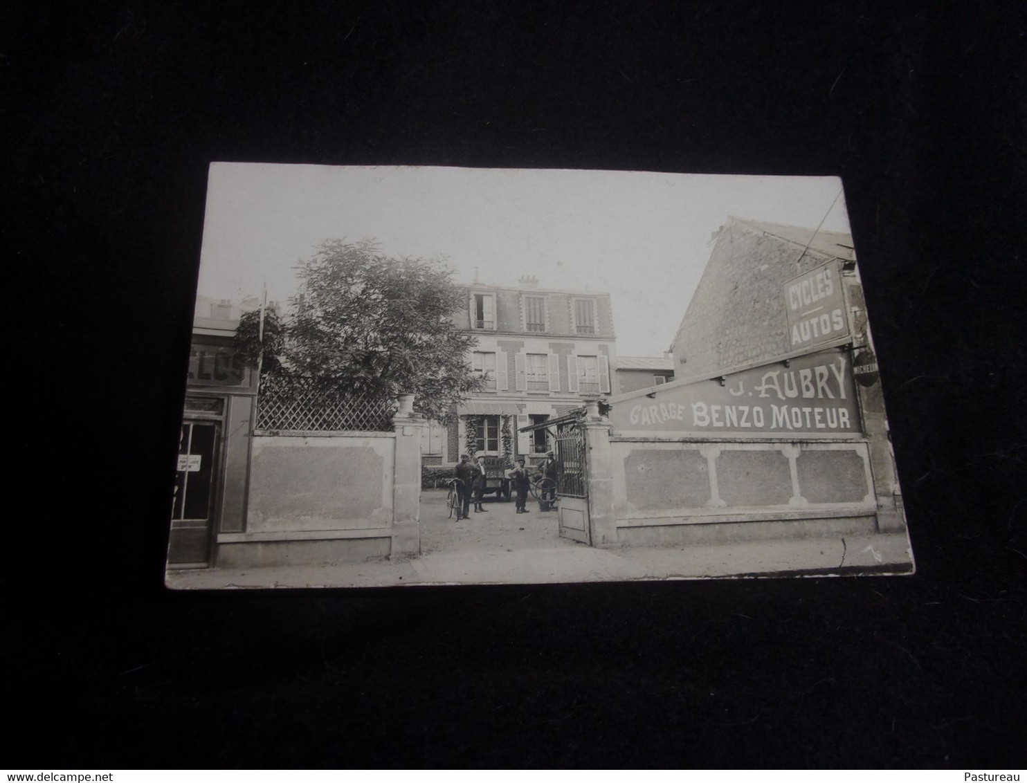 Maisons - Laffitte. Garage J. Aubry.Benzo Moteur.Cycles.Autos.Pub Michelin. Carte Photo Blanc, St Maur..3 Scans . - Maisons-Laffitte