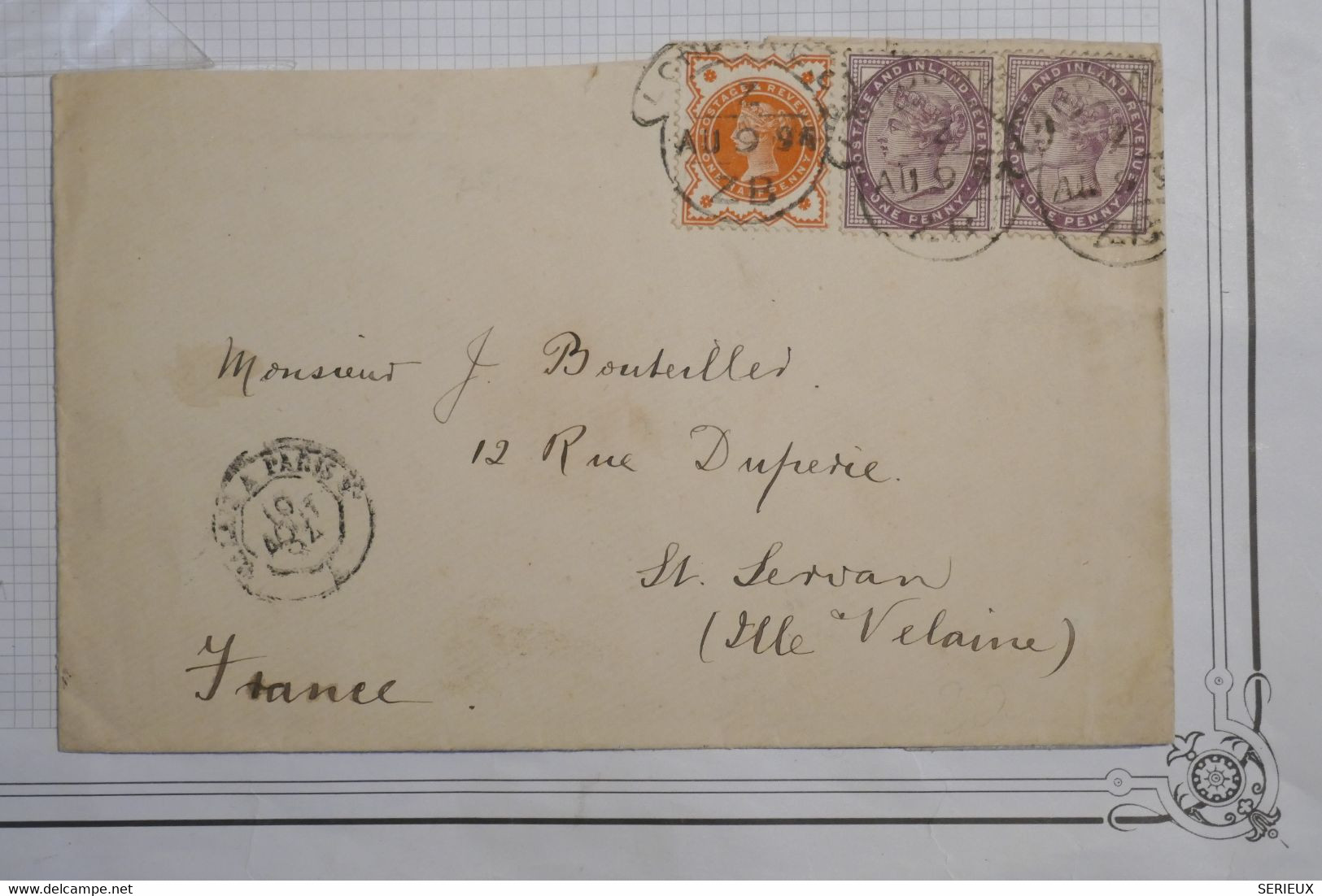 AY2 ENGLAND  BELLE LETTRE  1894  A  ST SERVAN  FRANCE +++ PAIRE  ++ AFFRANCH.  PLAISANT - Cartas & Documentos