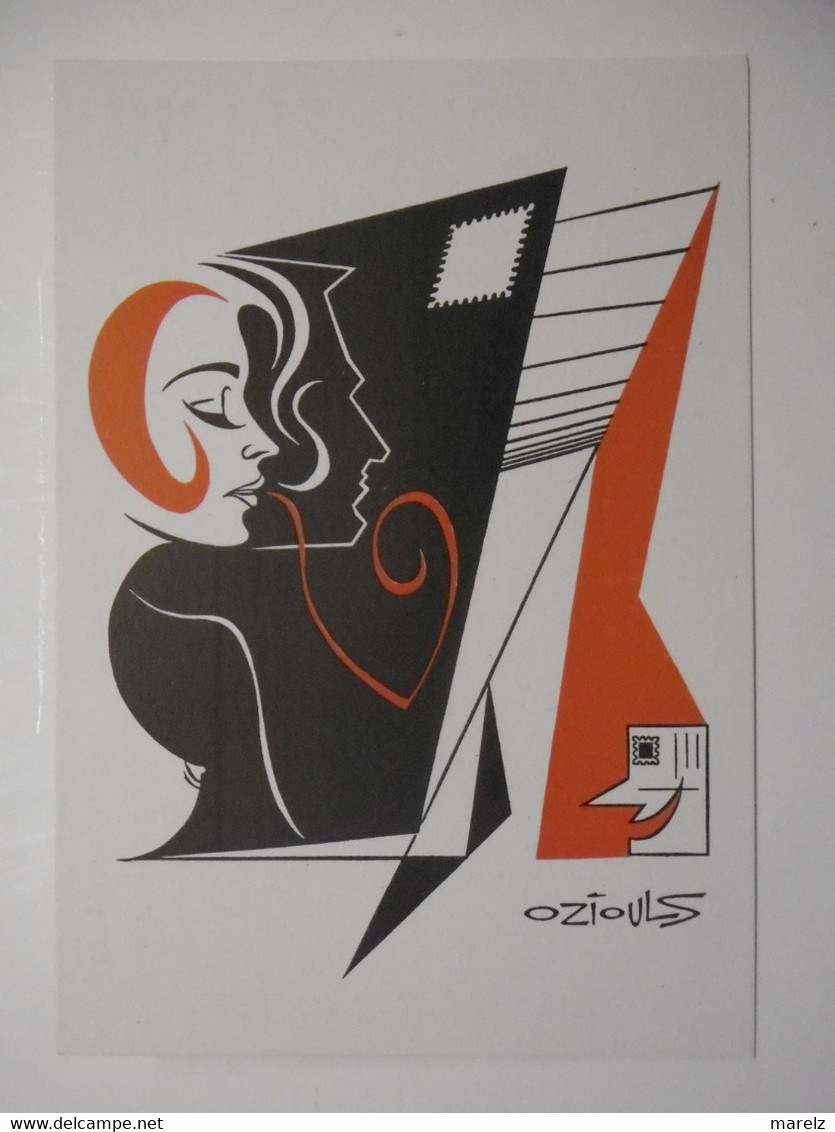 Dessin De Henri OZIOULS : Fantaisie Postale - Femme Homme Courrier Lettre - Oziouls