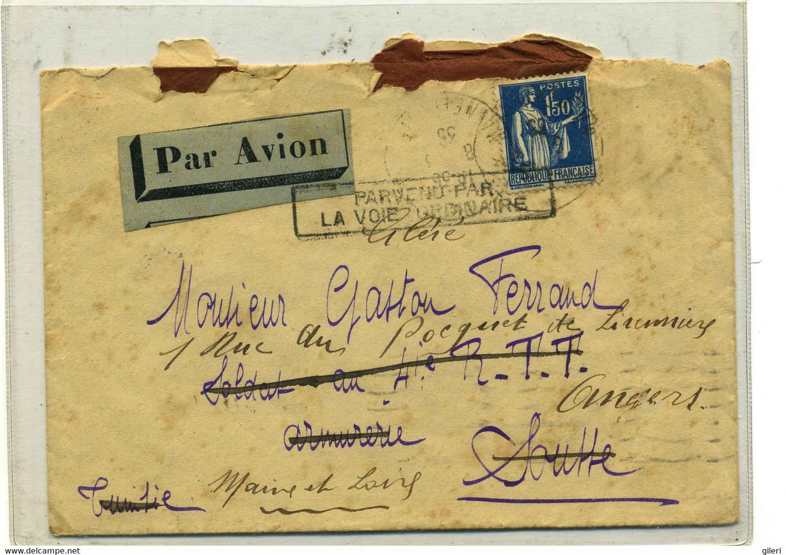 N 288 Sur Lettre Par Avion - Parvenu Par La Voie Ordinnaire - 1921-1960: Période Moderne