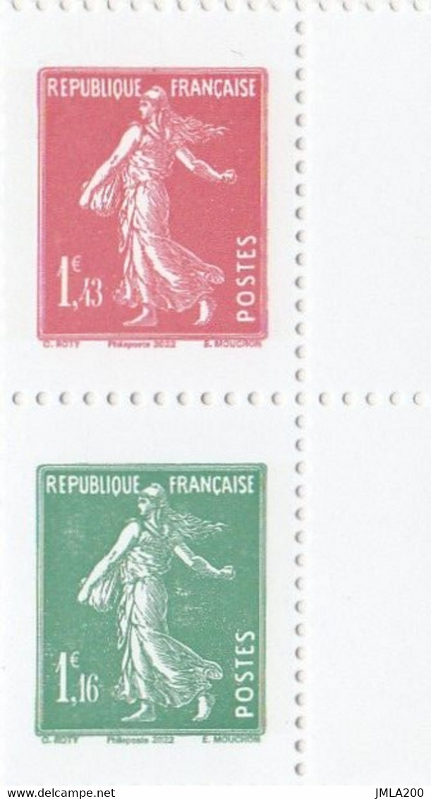 FRANCE 2022 - 2 Timbres Issu Du Carnet 100 ANS Du Coin Daté Et De La SEMEUSE CAMEE 1922 - Neuf ** - Unused Stamps