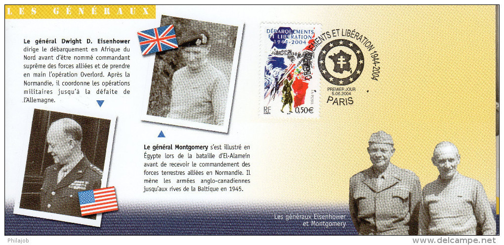 &#9989; " GRANDS HOMMES DE LA LIBERATION : DE GAULLE ..." Sur Souvenir Philatélique 1er Jour De 2004 N°YT 3675 FDC - WW2