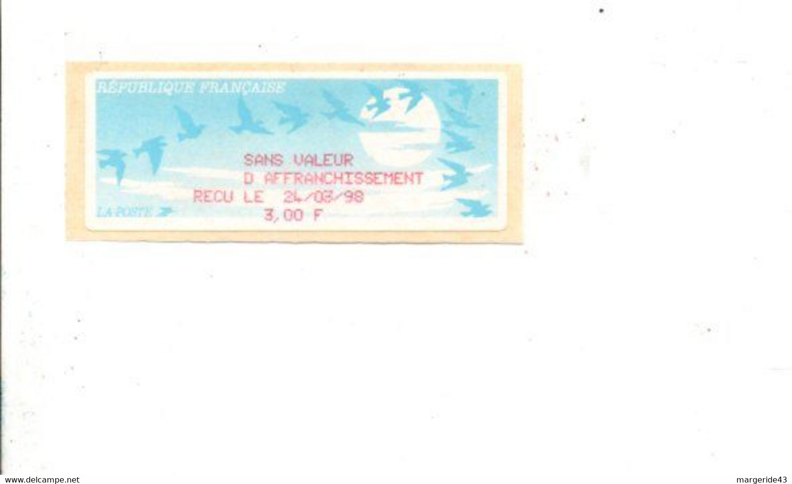 VIGNETTE SANS VALEUR...........3 FRANCS 1998 - 1990 Type « Oiseaux De Jubert »