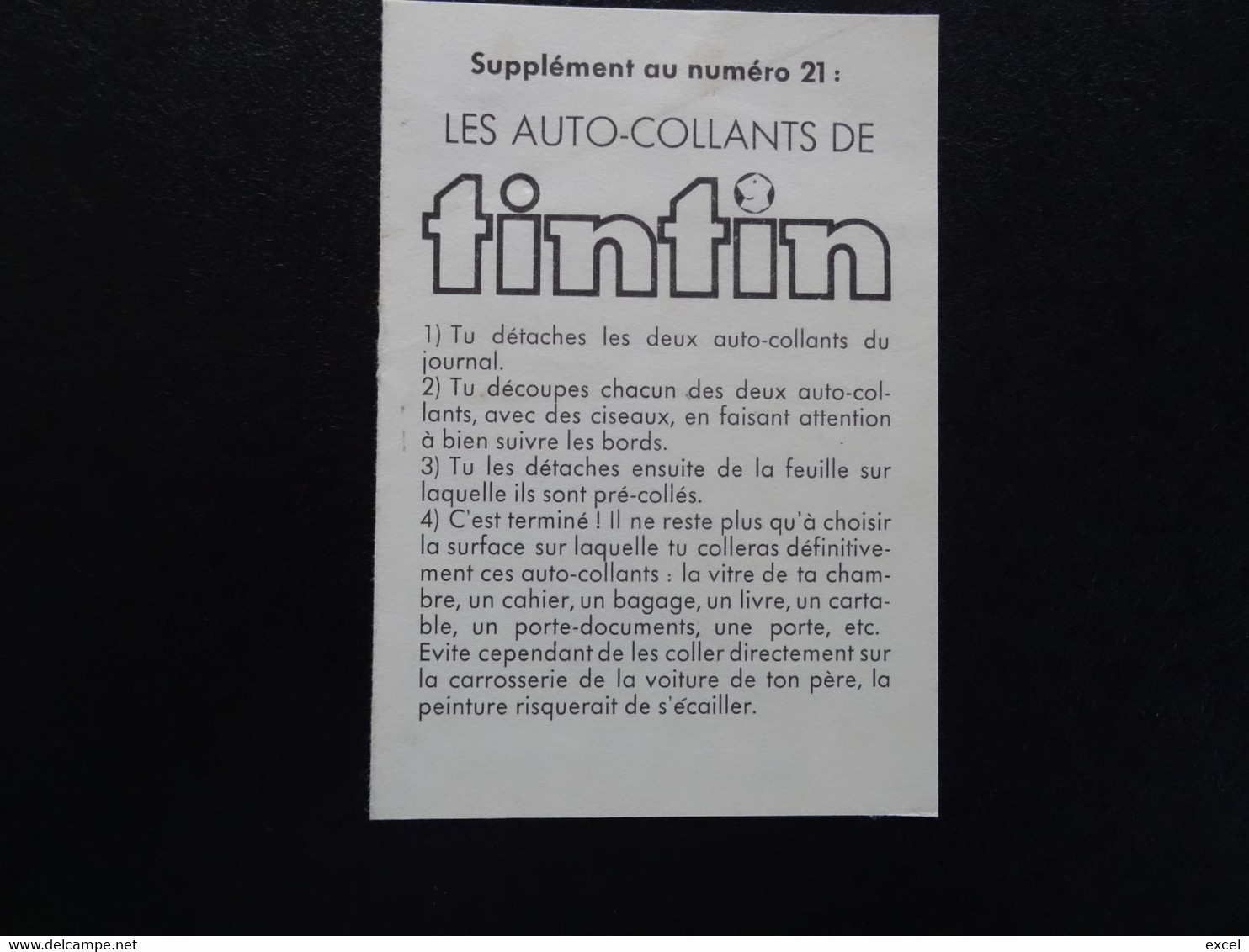 Autocollant Tintin - Supplément Journal Tintin N°21 1973 - Autocollants