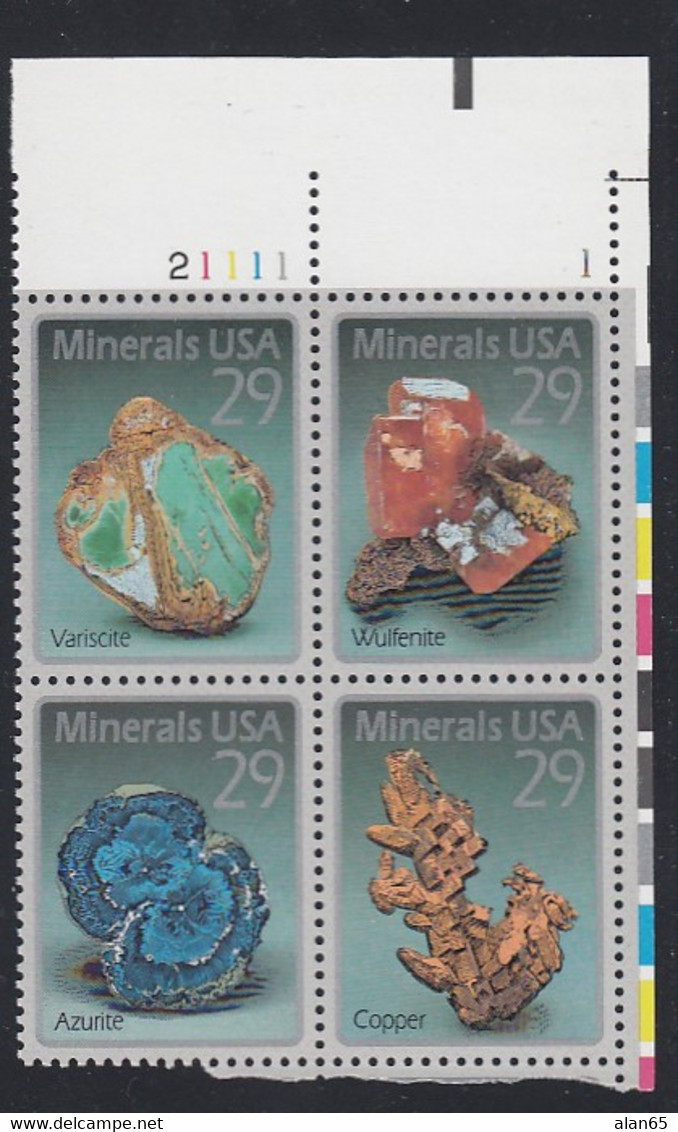 Sc#2700-2703, 29-cent Minerals 1992 Issue Plate Number Block Of 4 MNH Stamps - Numero Di Lastre