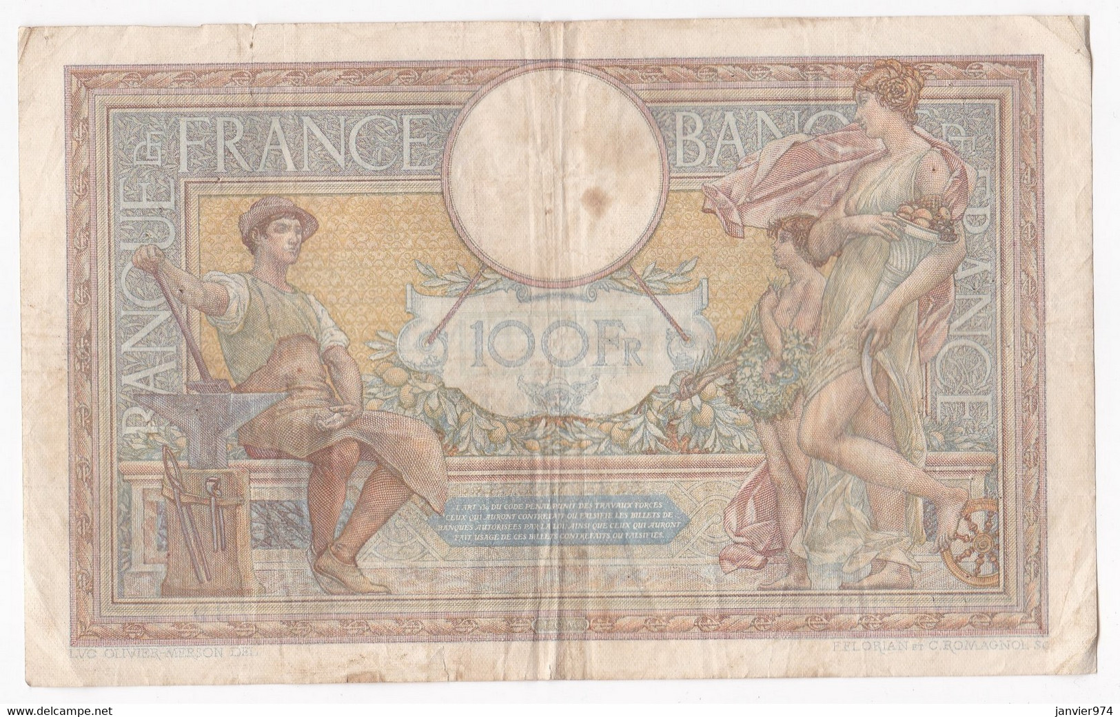 100 Francs L.O.M. 3 – 11 - 1938 ,  Alphabet W.62323 N° 739, Billet Ayant Circulé - 100 F 1908-1939 ''Luc Olivier Merson''