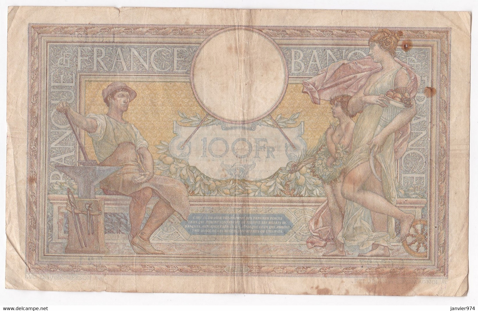 100 Francs L.O.M. 3 – 11 - 1938 ,  Alphabet L.62427 N° 721, Billet Ayant Circulé - 100 F 1908-1939 ''Luc Olivier Merson''
