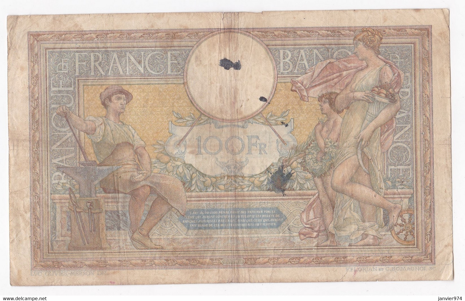 100 Francs L.O.M. 3 – 11 - 1938 ,  Alphabet O.62337 N° 313, Billet Ayant Circulé - 100 F 1908-1939 ''Luc Olivier Merson''