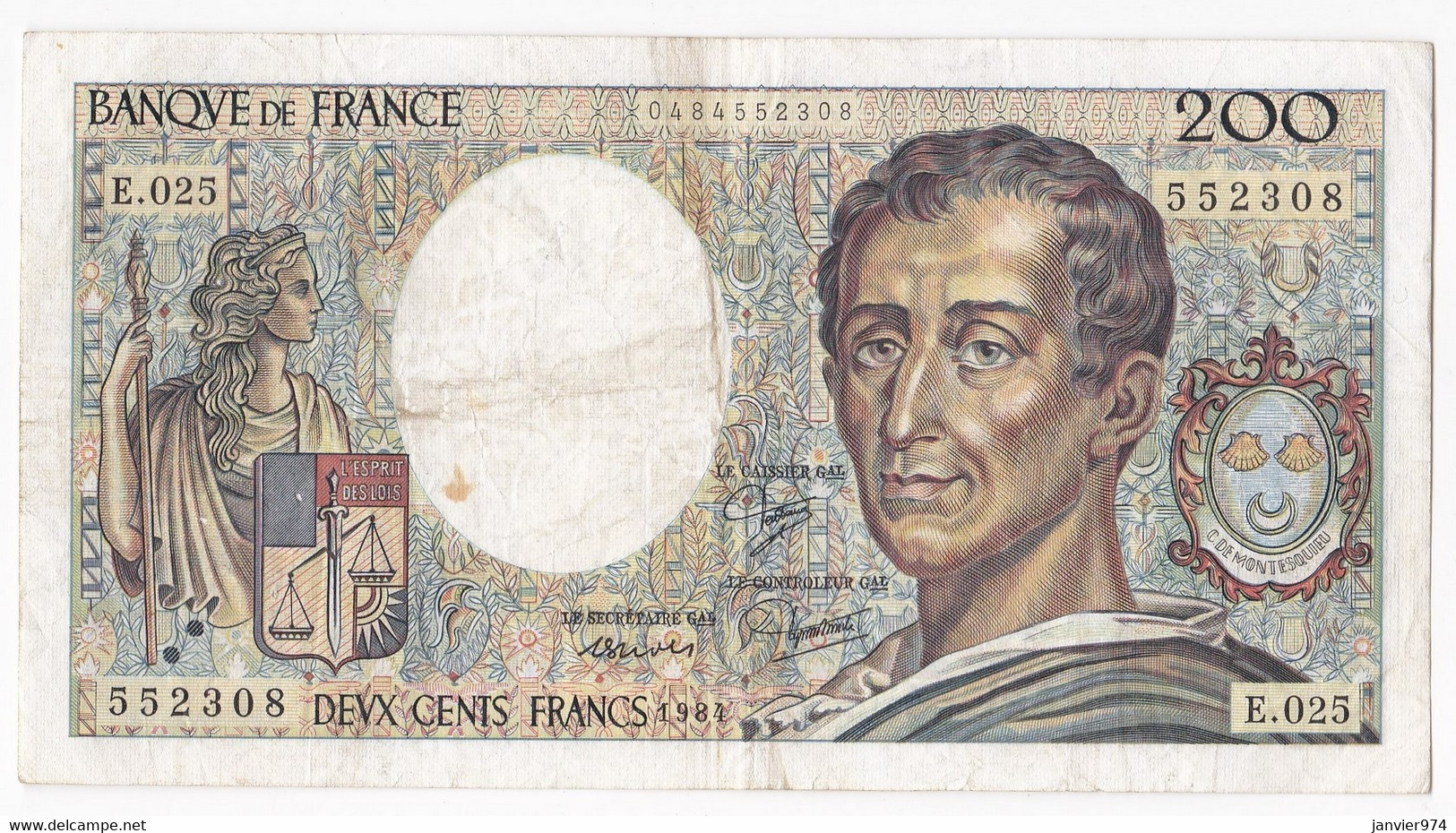 200 Francs Montesquieu 1984 Alphabet : E.025 N° 552308 - 200 F 1981-1994 ''Montesquieu''