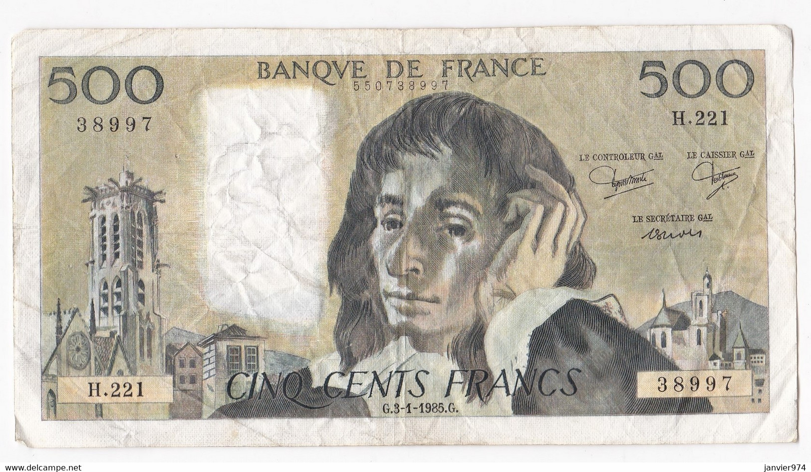 500 Francs Pascal 3 – 1 – 1985, Alph. H.221 N° 38997 - 500 F 1968-1993 ''Pascal''