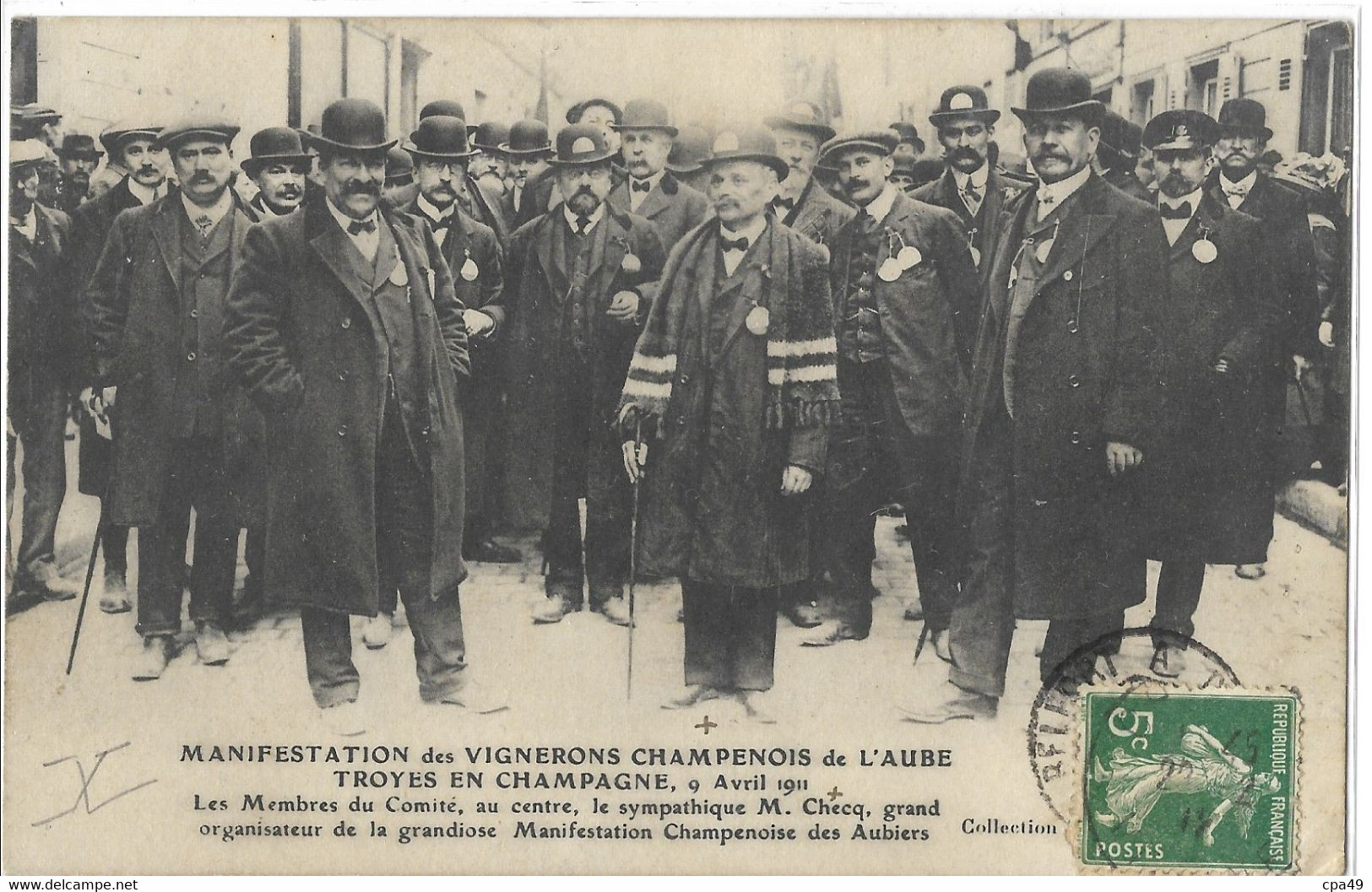 10  TROYES MANIFESTATION DES VIGNERONS CHAMPENOIS DE L' AUBE TROYES EN CHAMPAGNE 9 AVRIL 1911 - Troyes