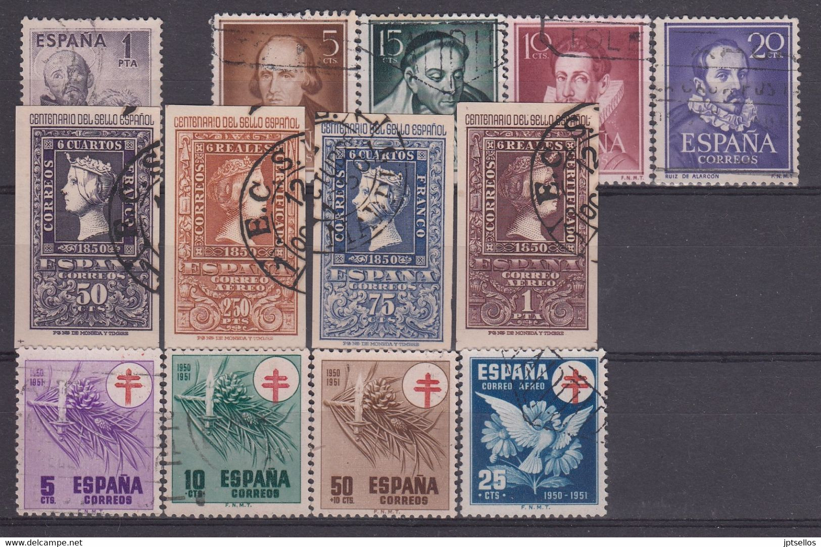 ESPAÑA 1950 EDIFIL Nº 1070/1087 AÑO COMPLETO USADO, 13 SELLOS, CON SERIE CORTA DEL CENTENARIO SIN SERIES VIAJE A CANARIA - Años Completos