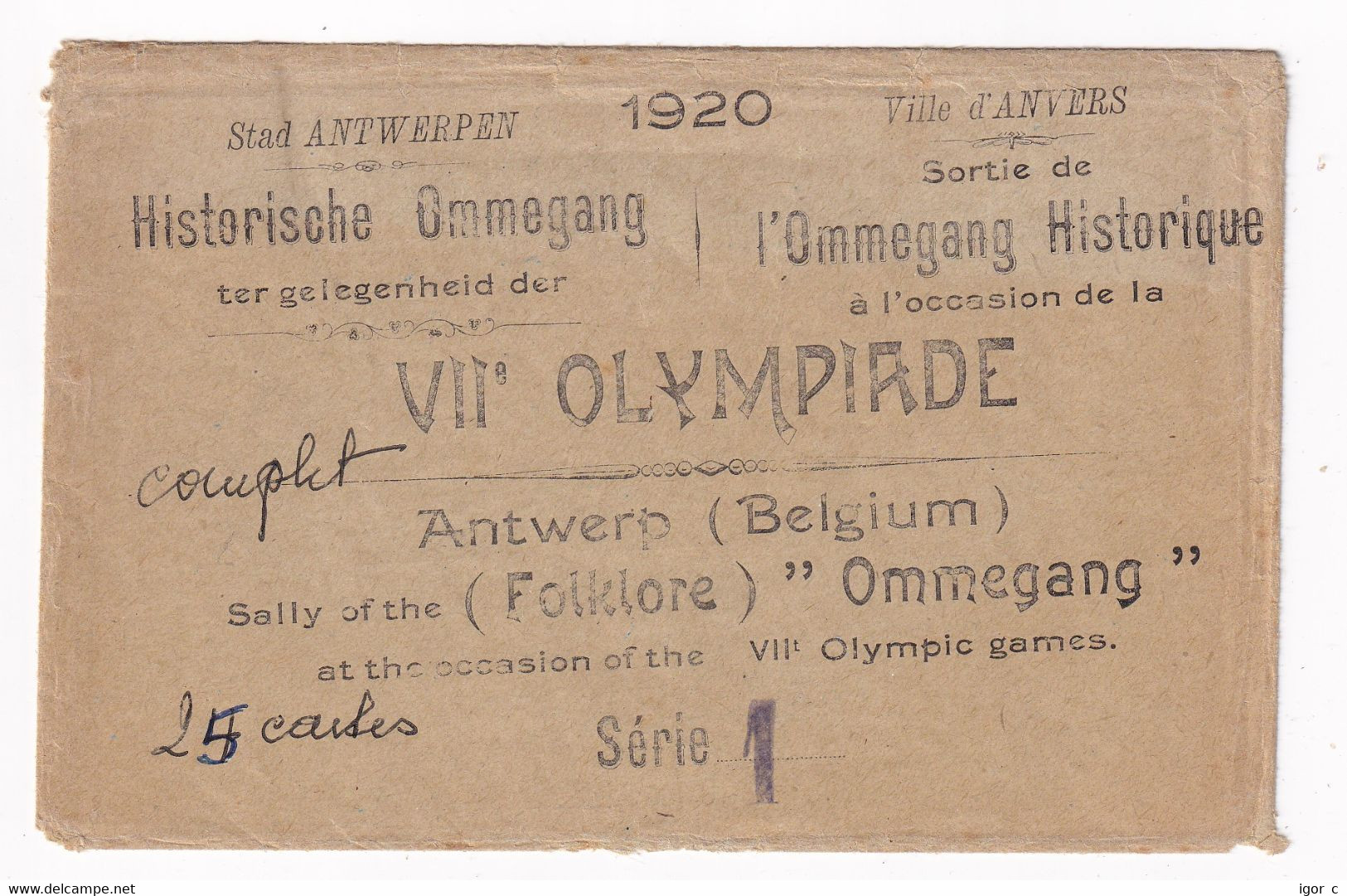 Belgium 1920 Cover: Olympic Games Anvers Antwerp; Olympic Postcards Cover Wrapper; Serie 1, Rare - Estate 1920: Anversa