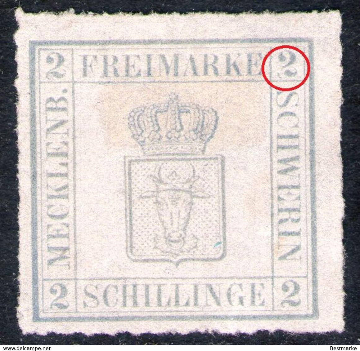 2 Shilling Hellgrau - Schwerin Nr. 6 B Ungebraucht Ohne Gummi - Mit Abart/DZ - Mecklenbourg-Schwerin
